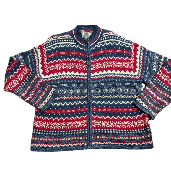 Tiara Sweaters - Tiara fair isle full front zip vintage sweater  sz Large
